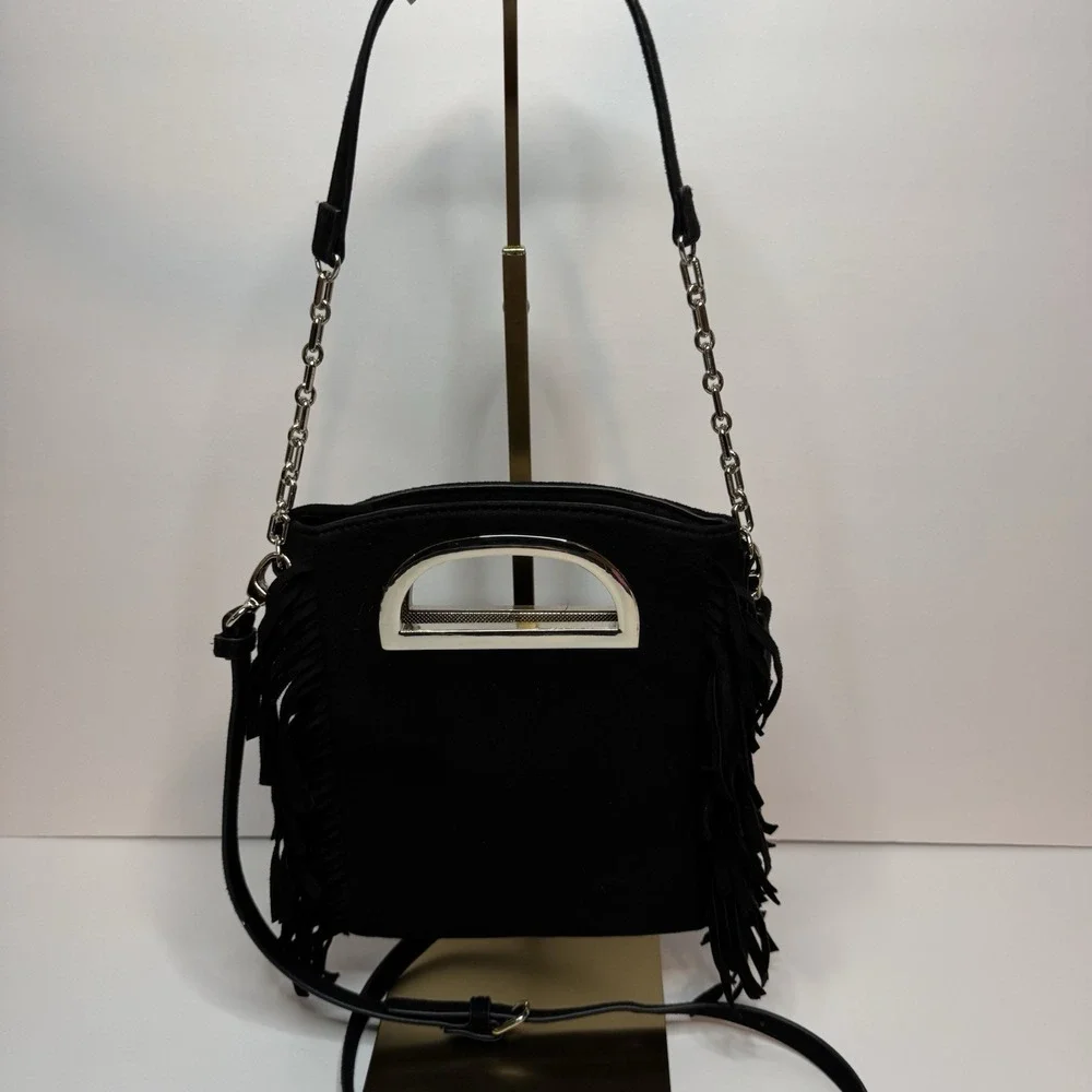 White House Black Market Black Satchel Crossbody Bag Tassel Womens‎
